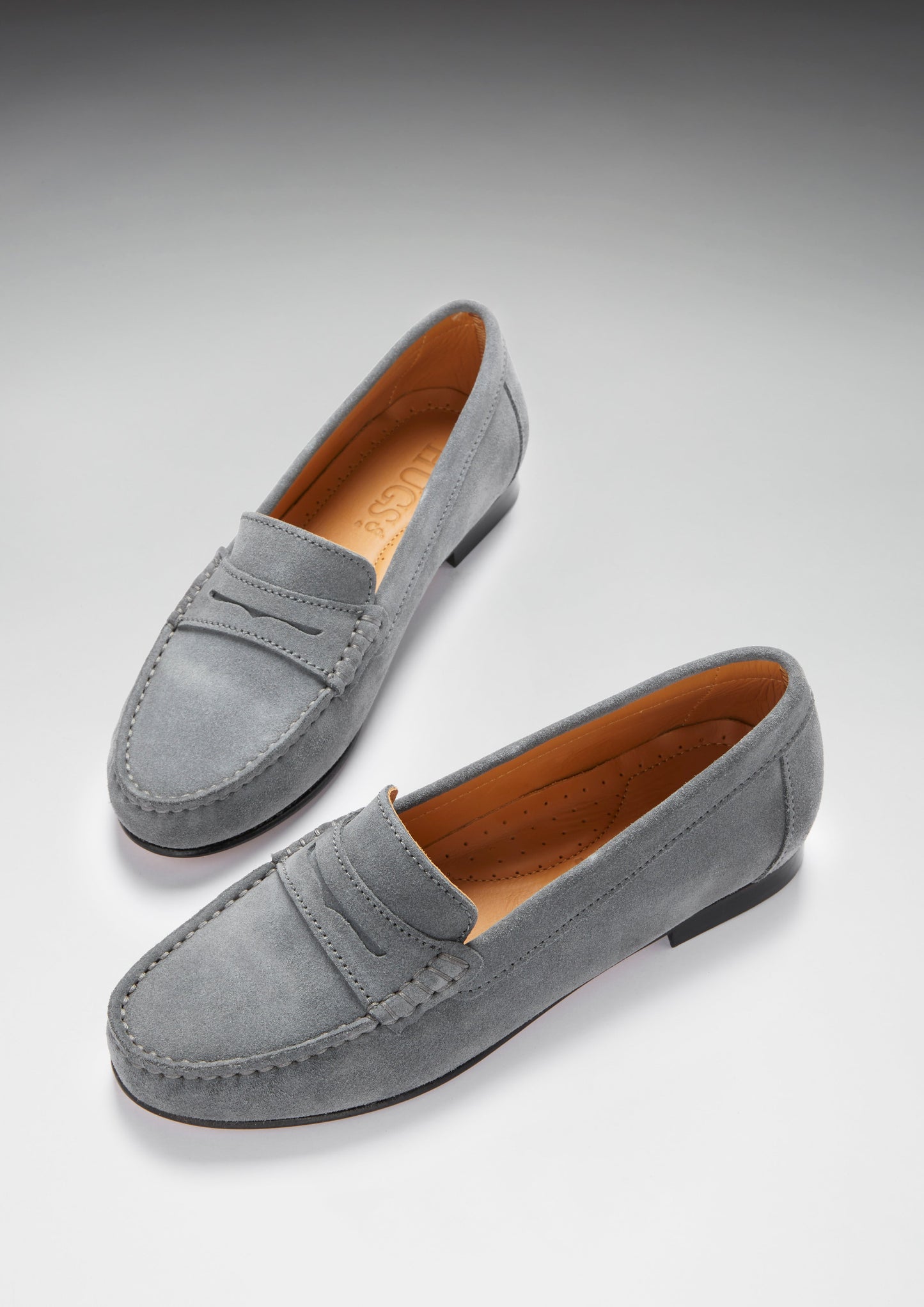 Women's Penny Loafers Leather Sole, slate grey suede-1
