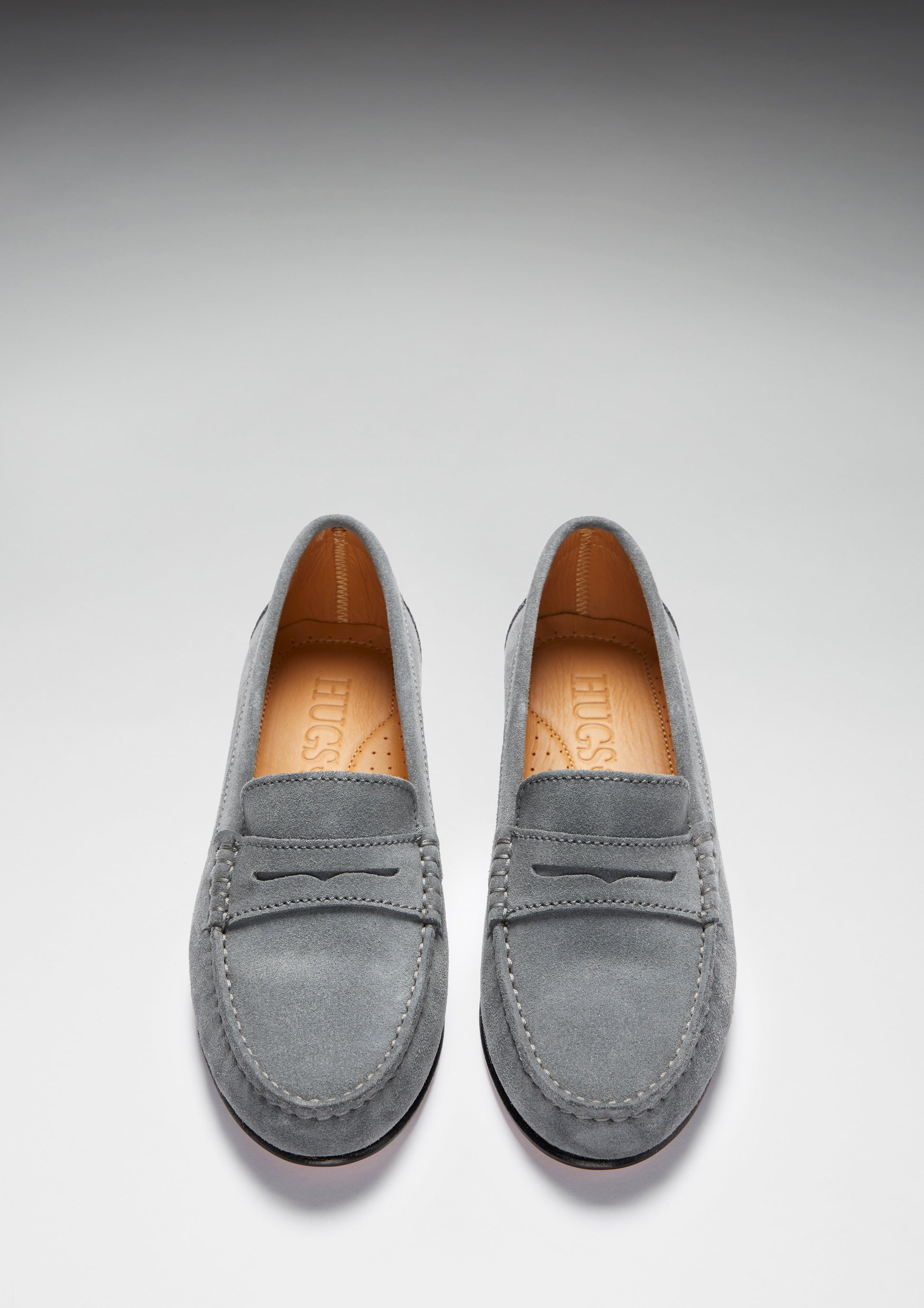 Women's Penny Loafers Leather Sole, slate grey suede-2