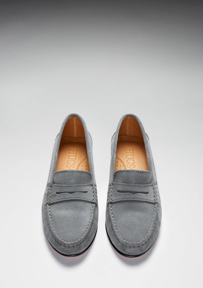 Women's Penny Loafers Leather Sole, slate grey suede-2