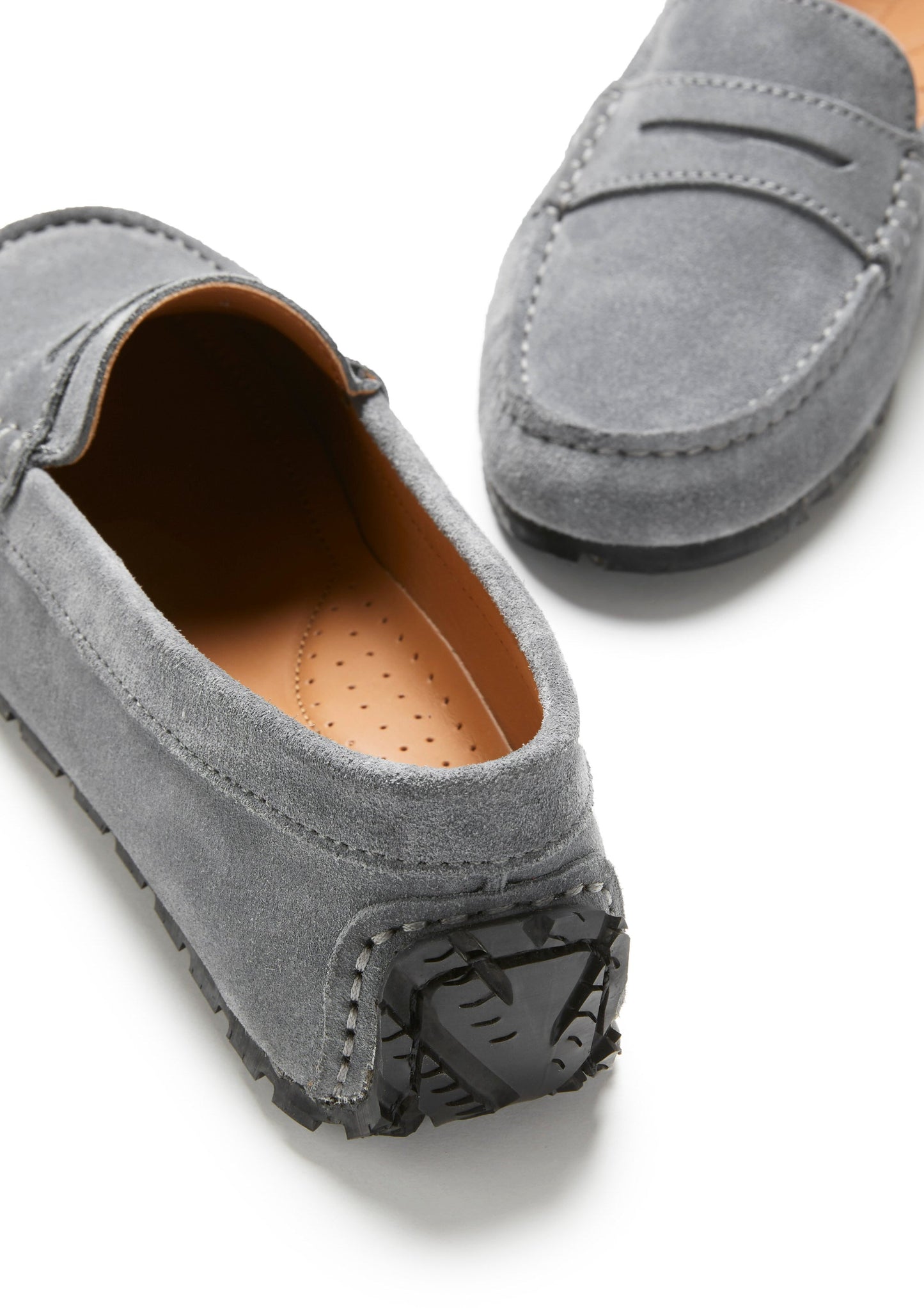 Women's Tyre Sole Penny Loafers, slate grey suede-3