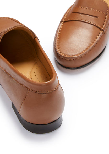 Women's Penny Loafers Leather Sole, tan leather-3