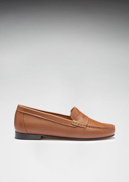 Women's Penny Loafers Leather Sole, tan leather-4