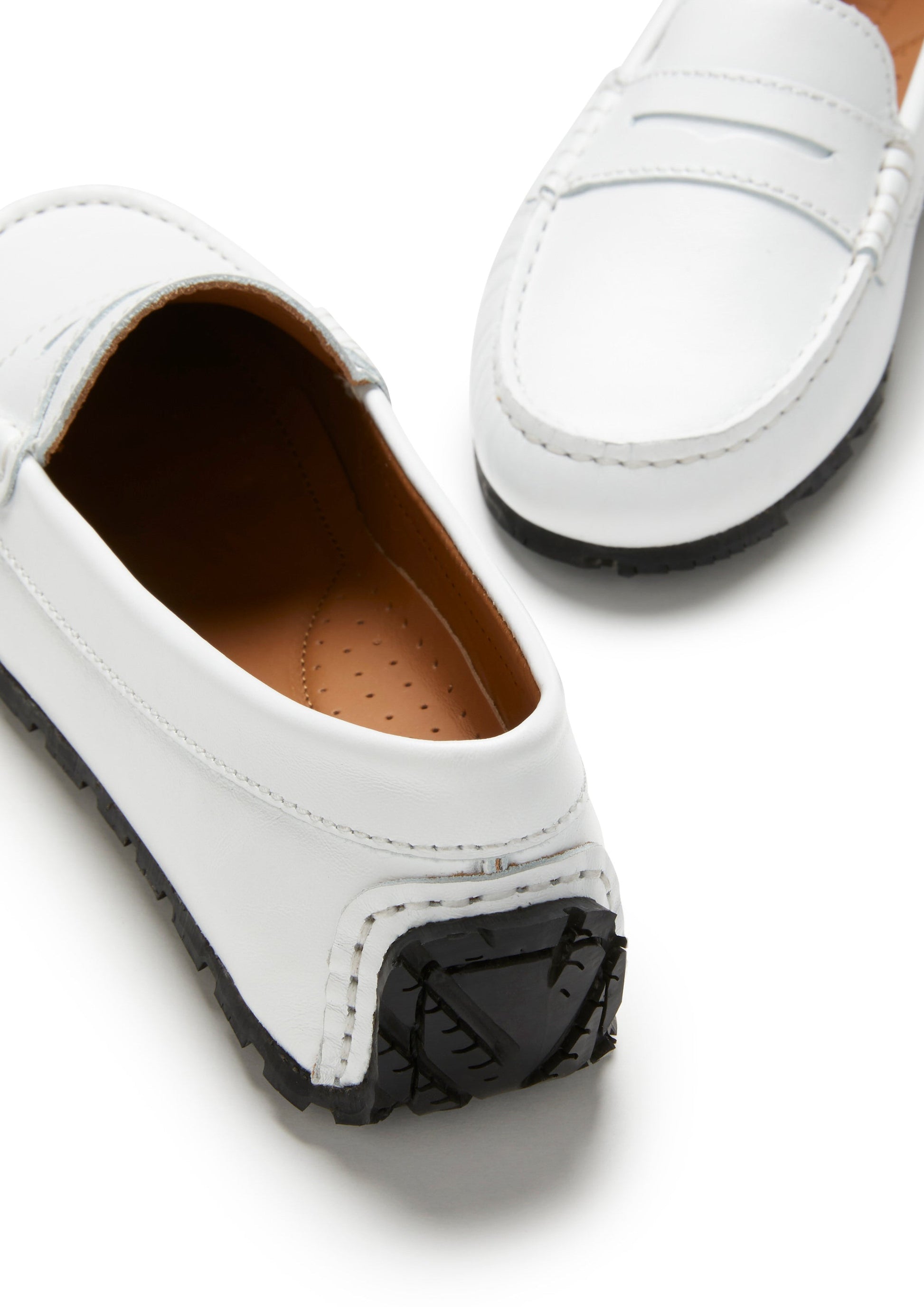 Women's Tyre Sole Penny Loafers, white leather-3