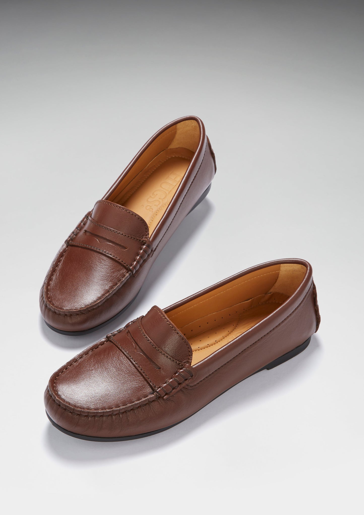 Women's Penny Driving Loafers Full Rubber Sole, brown leather-2