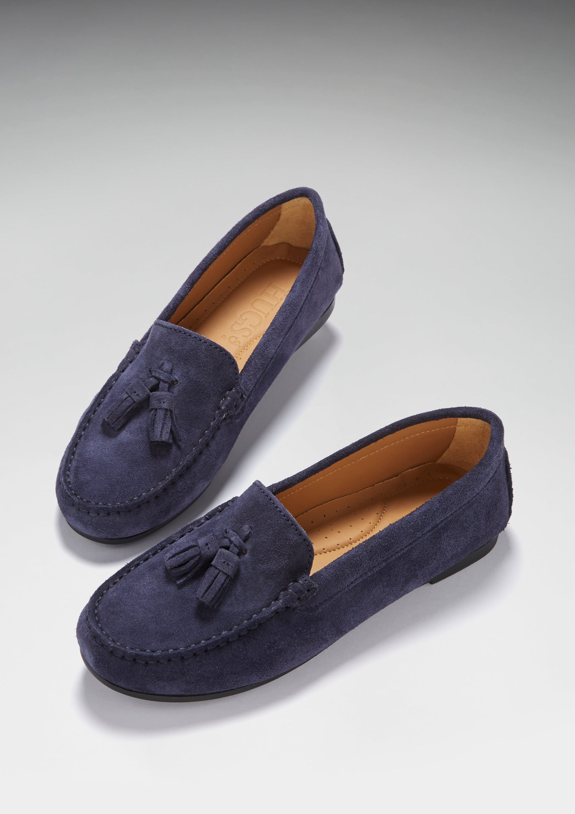 Women's Tasselled Driving Loafers Full Rubber Sole, navy blue suede-2