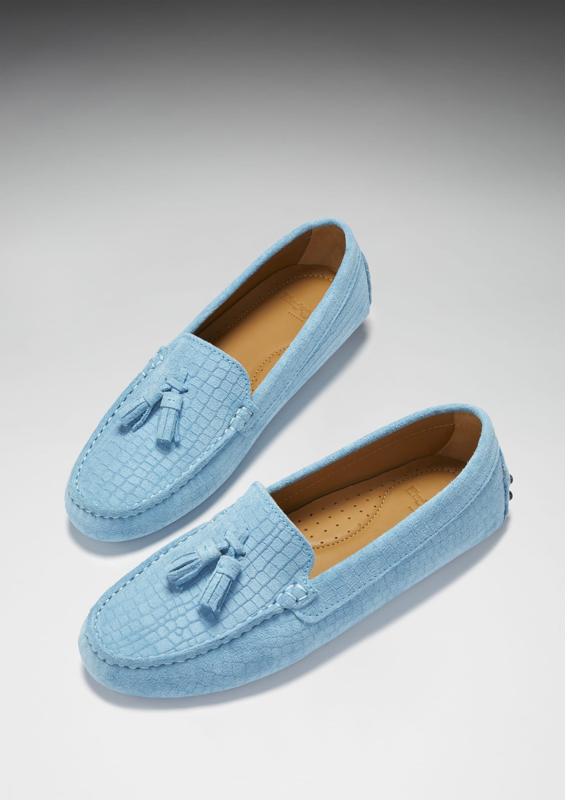 Women's Tasselled Driving Loafers, blue embossed suede-1