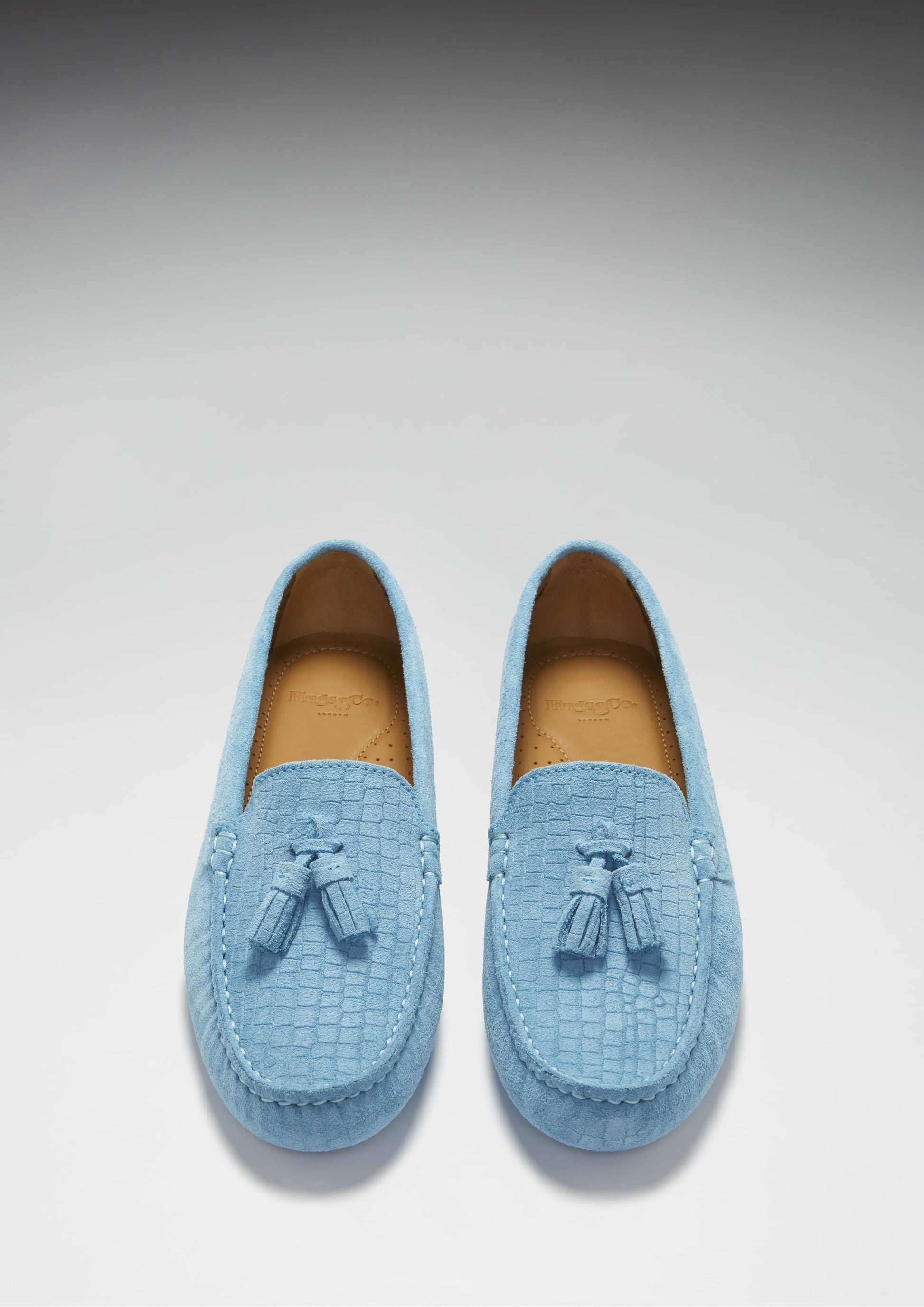Women's Tasselled Driving Loafers, blue embossed suede-3