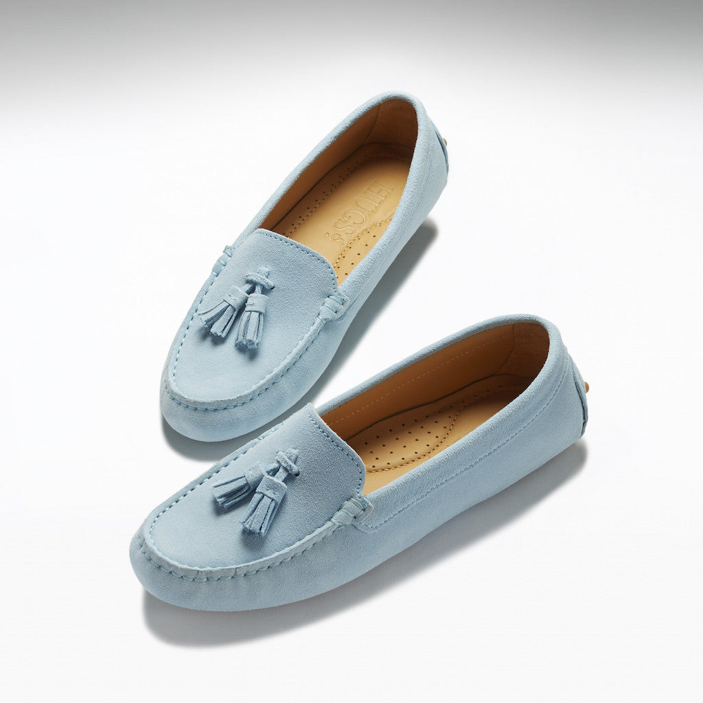 Women's Tasselled Driving Loafers, sky blue suede-1