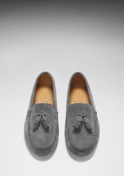 Women's Tasselled Driving Loafers, slate grey suede