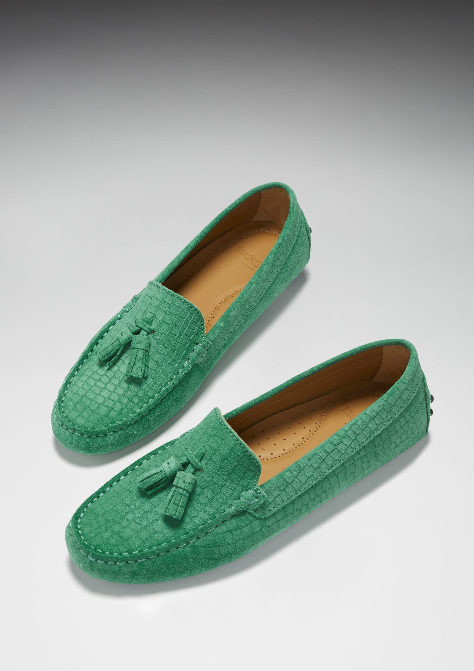 Women's Tasselled Driving Loafers, emerald embossed suede-1