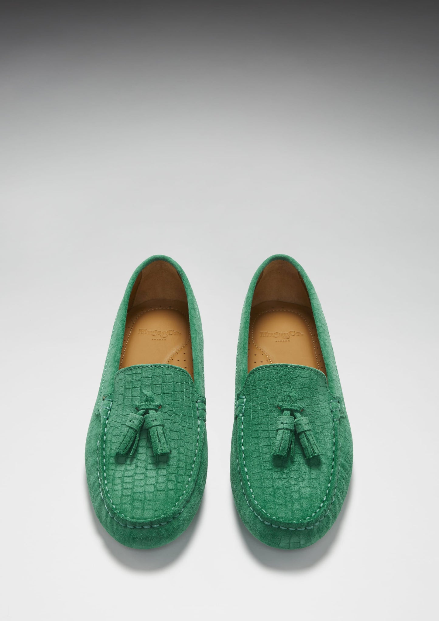 Women's Tasselled Driving Loafers, emerald embossed suede-3