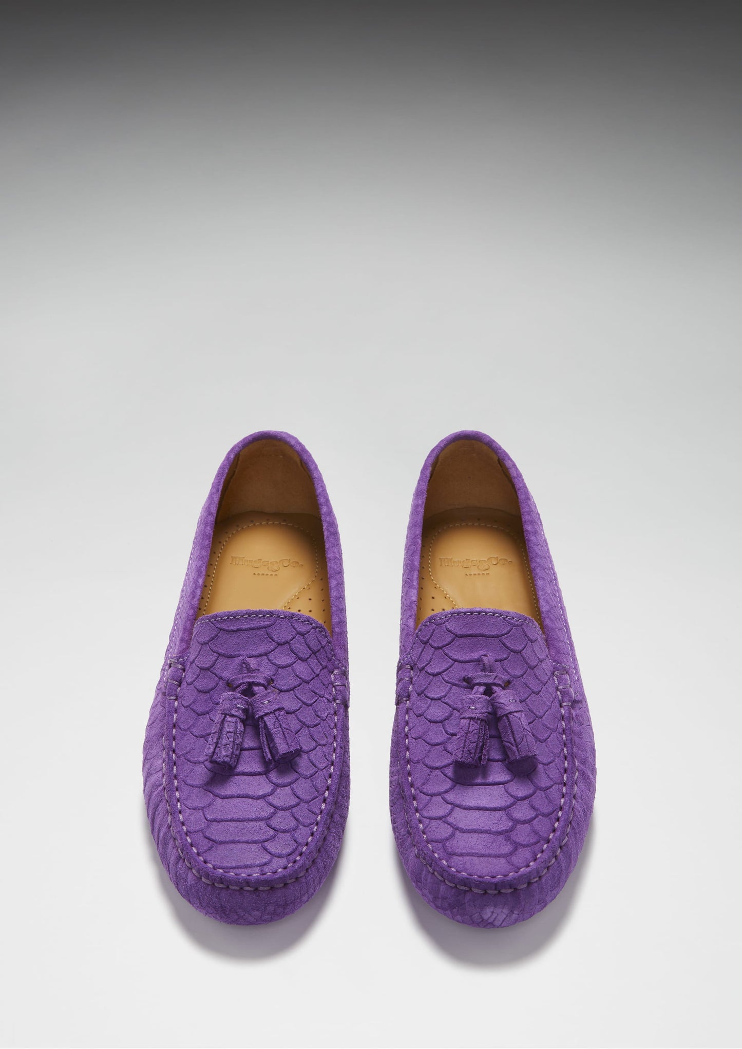 Women's Tasselled Driving Loafers, purple embossed suede-3
