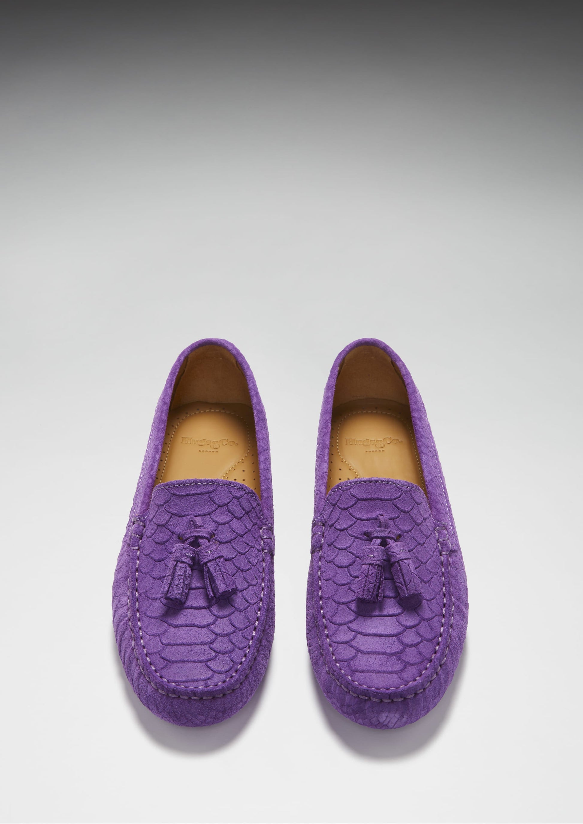 Women's Tasselled Driving Loafers, purple embossed suede-3