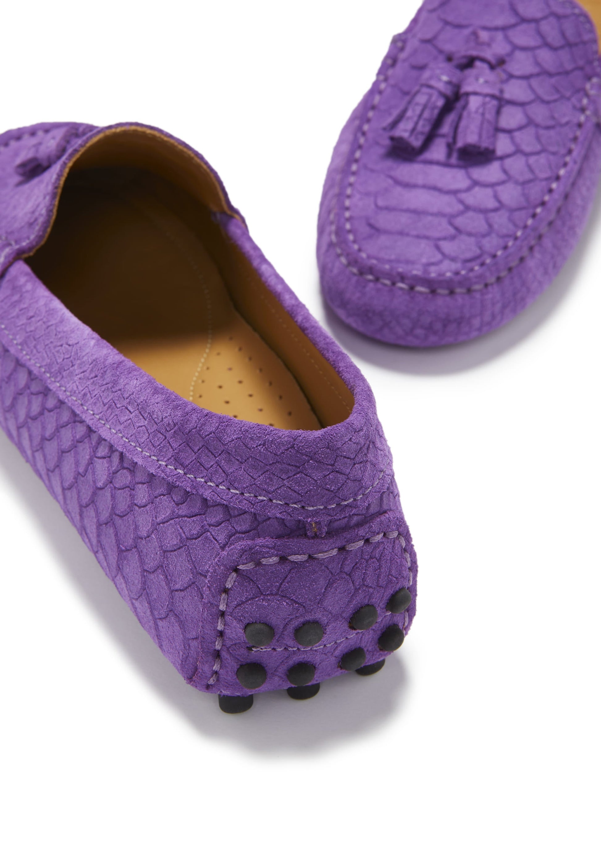 Women's Tasselled Driving Loafers, purple embossed suede-4