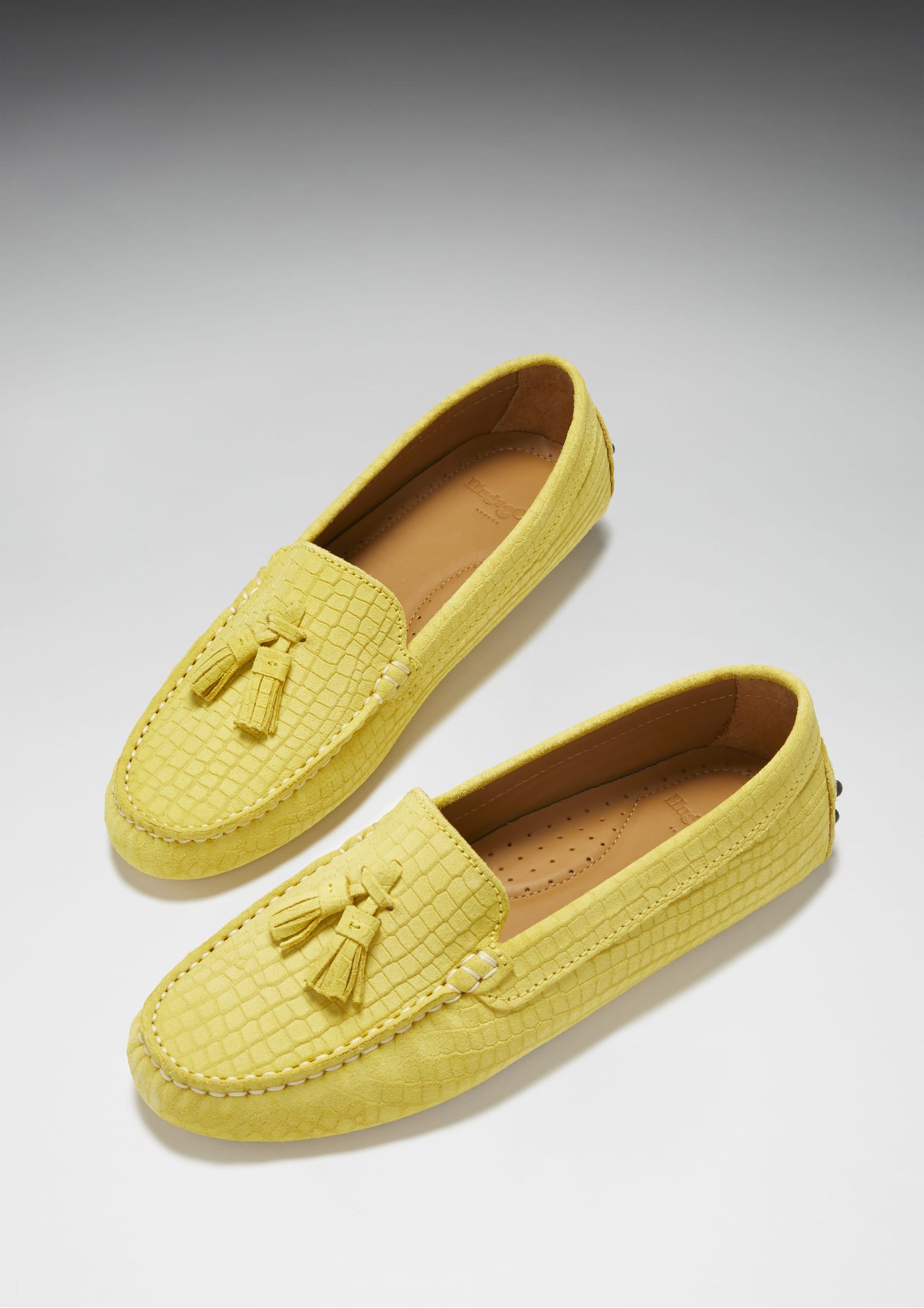 Women's Tasselled Driving Loafers, yellow embossed suede-1