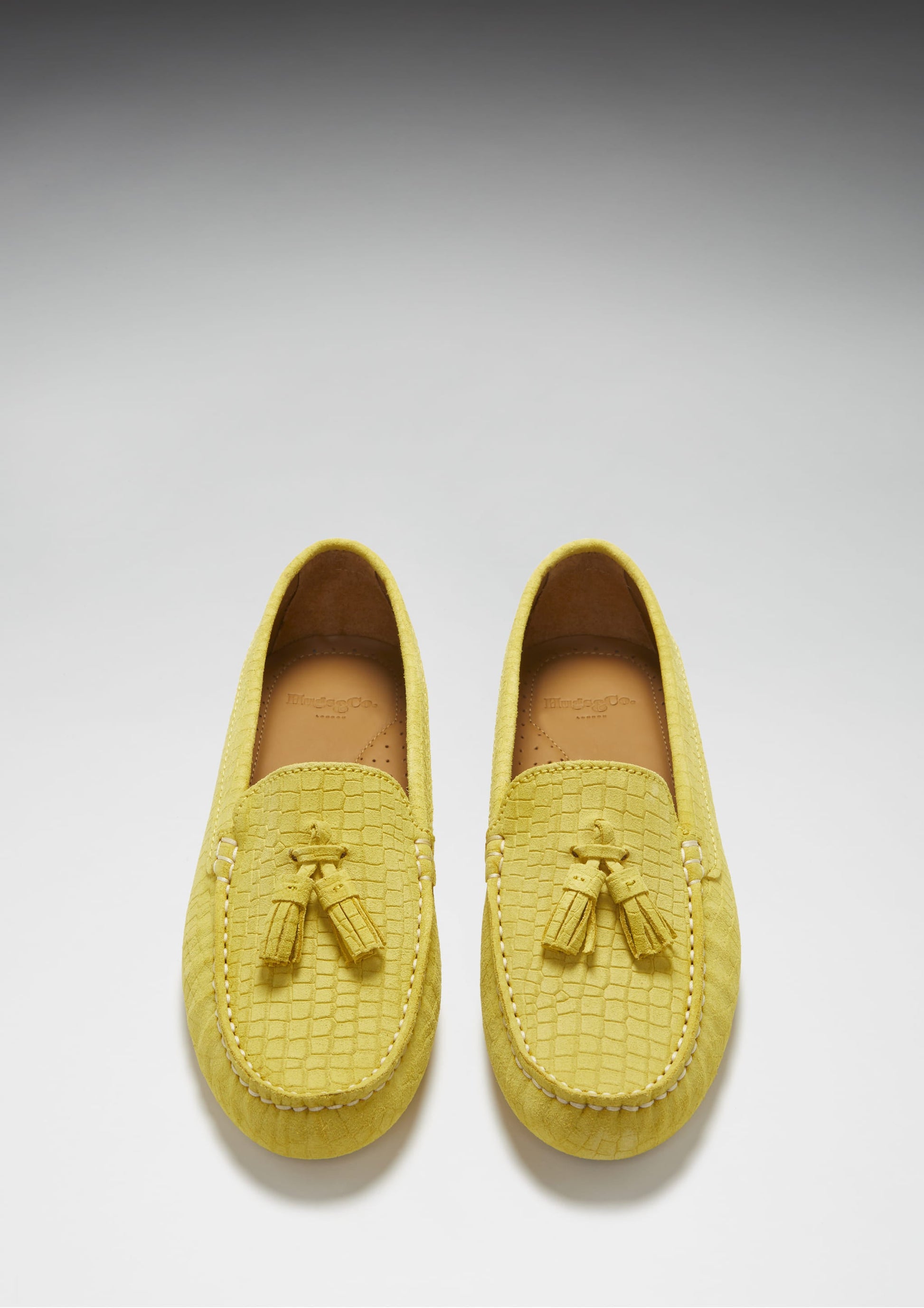 Women's Tasselled Driving Loafers, yellow embossed suede-3
