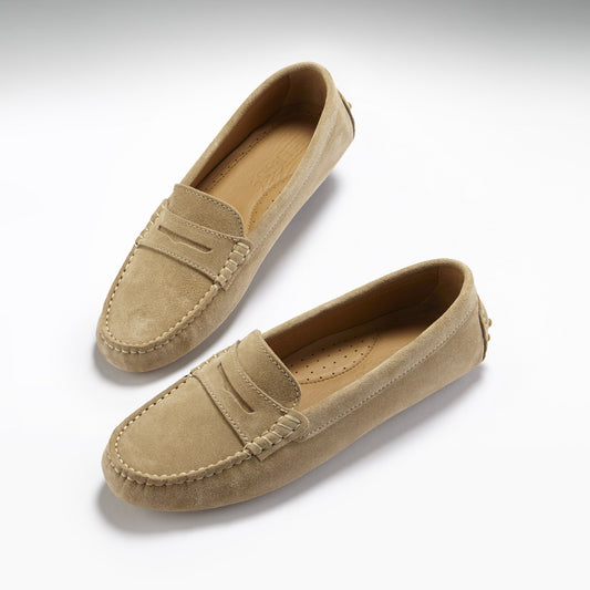 Women's Penny Driving Loafers, taupe suede-1