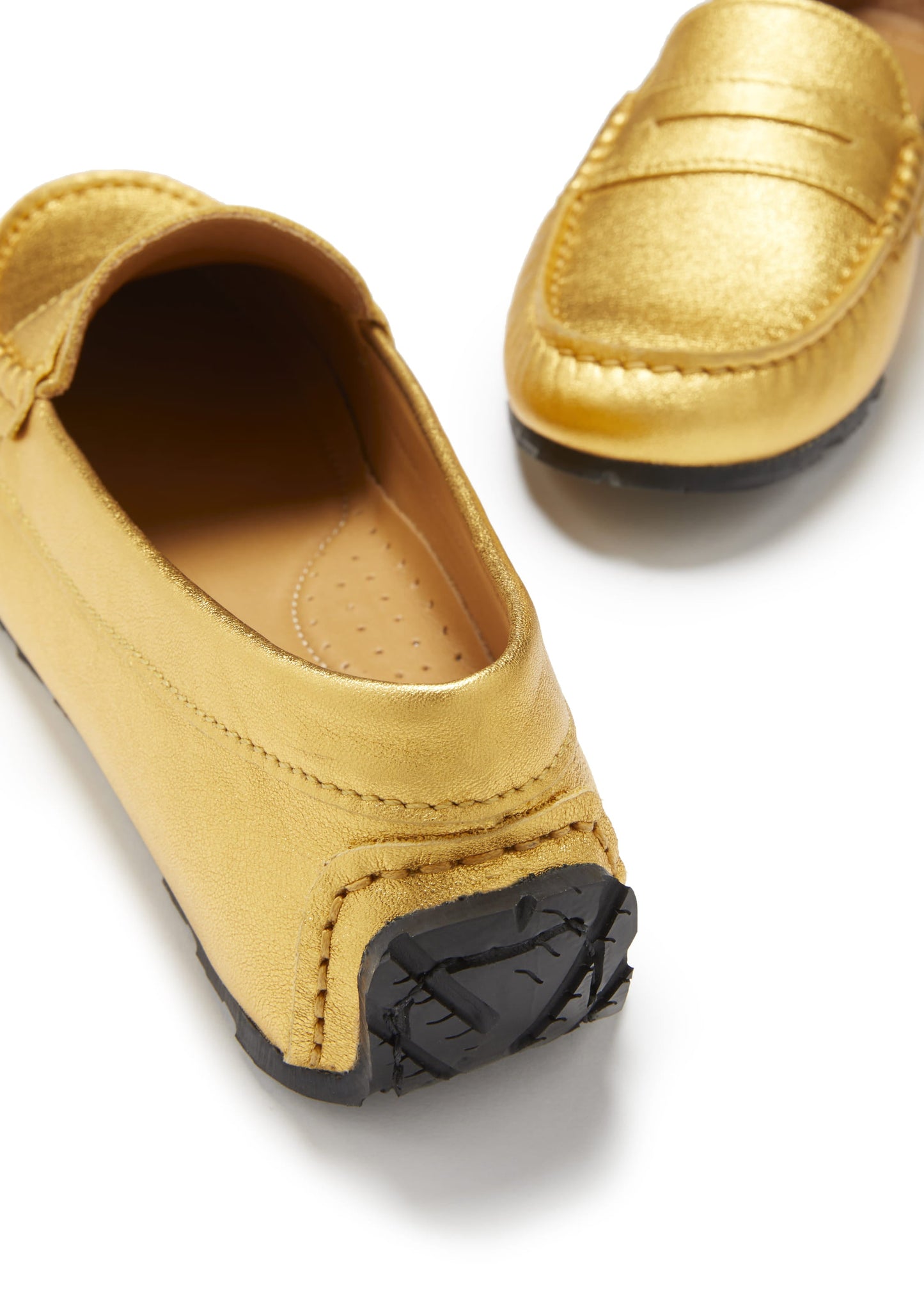 Women's Tyre Sole Penny Loafers, yellow gold leather-3