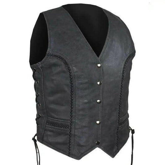 Women’s Motorcycle Leather Vest – Native American Style-0