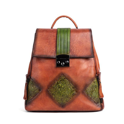 Rossie Viren Women's  Women’s Vintage Leather Backpack Handle Shoulder Bag-1
