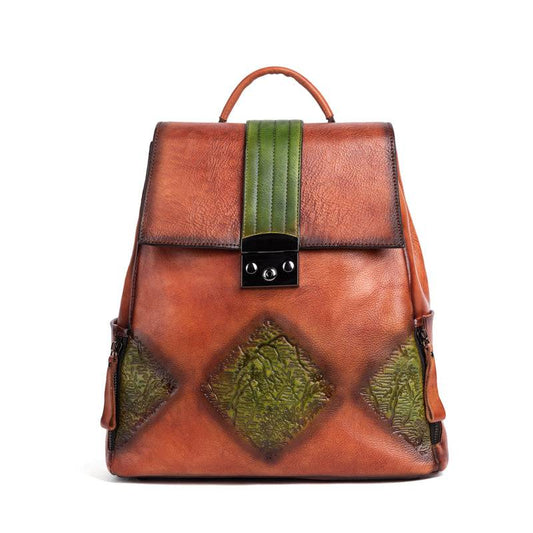 Rossie Viren Women's  Women’s Vintage Leather Backpack Handle Shoulder Bag-1