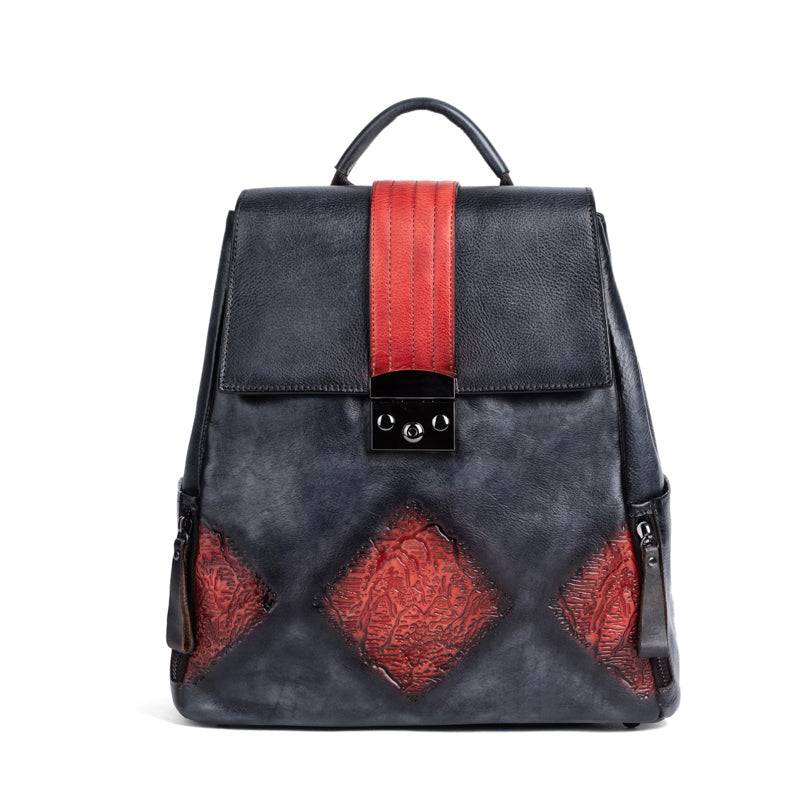 Rossie Viren Women's  Women’s Vintage Leather Backpack Handle Shoulder Bag-2