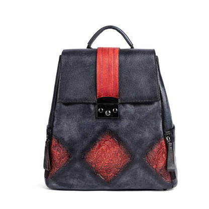 Rossie Viren Women's  Women’s Vintage Leather Backpack Handle Shoulder Bag-2