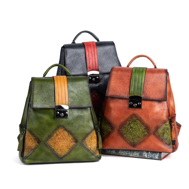 Rossie Viren Women's  Women’s Vintage Leather Backpack Handle Shoulder Bag-3