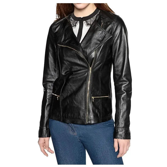 Women's Soft Genuine Leather Motorcycle Jacket-0