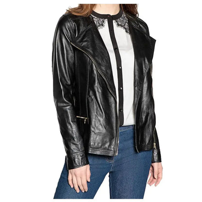 Women's Soft Genuine Leather Motorcycle Jacket-3