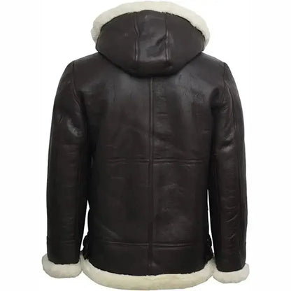 Womens B3 Flight Black Aviator Shearling Leather Jacket with Hood-4