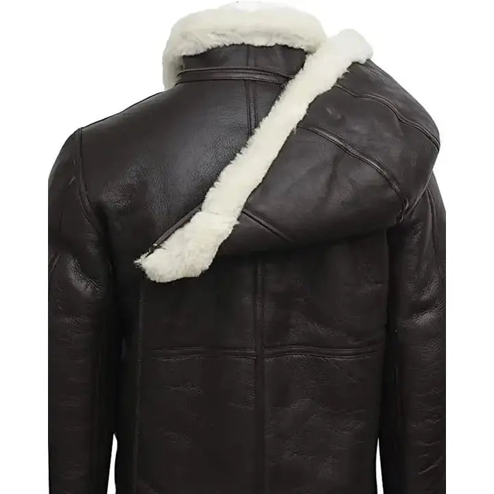 Womens B3 Flight Black Aviator Shearling Leather Jacket with Hood-3