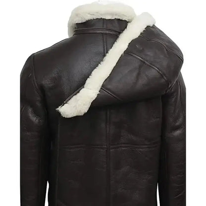 Womens B3 Flight Black Aviator Shearling Leather Jacket with Hood-3