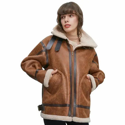 Womens B3 RAF Aviator Leather Jacket-0