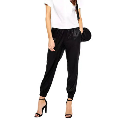Women’s Black Lambskin Leather Joggers-0
