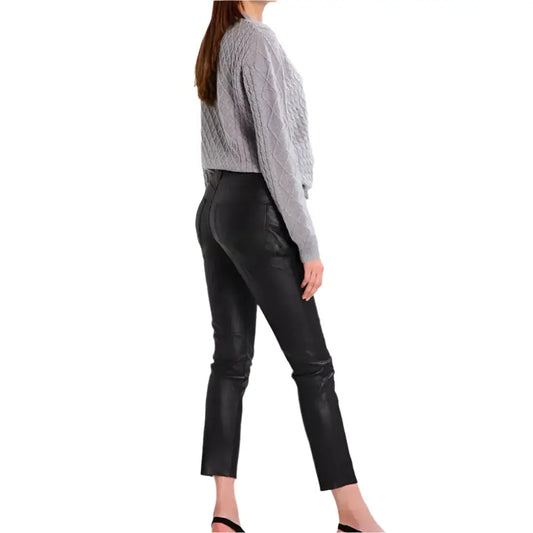 Women's Black Leather Skinny Jeans-1