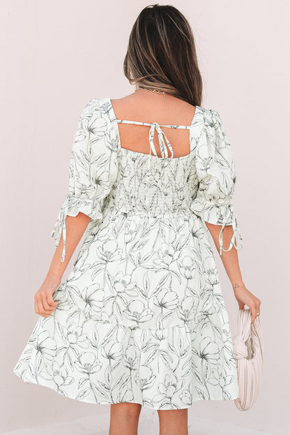 Back of the ivory dress showing the shirred panel and tie