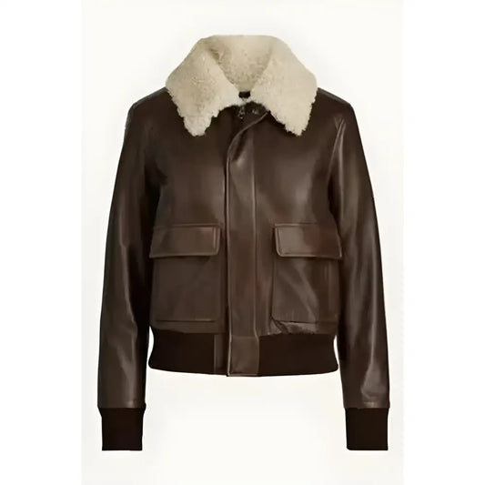 Women’s Brown Aviator Sherpa Leather Jacket