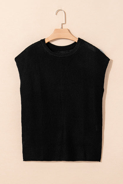 Black cap sleeve sweater tee on a hanger