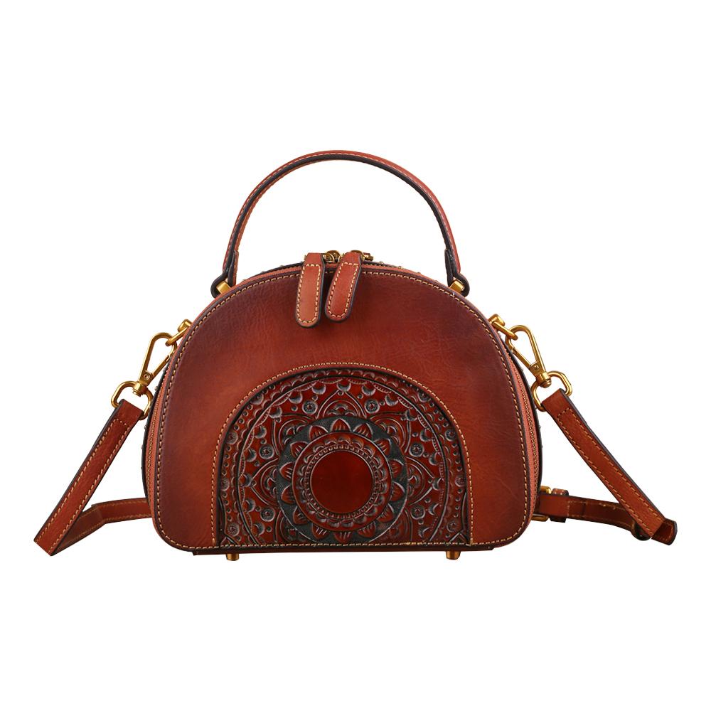 Rossie Viren Women's  Womens Classic Vintage Studded Mini Half Moon Top Handle Cross Body Shoulder Bag-0