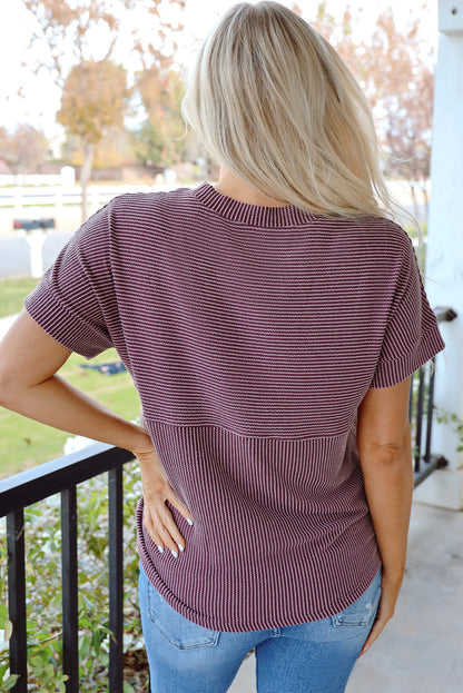 Back view of the mauve ribbed tee