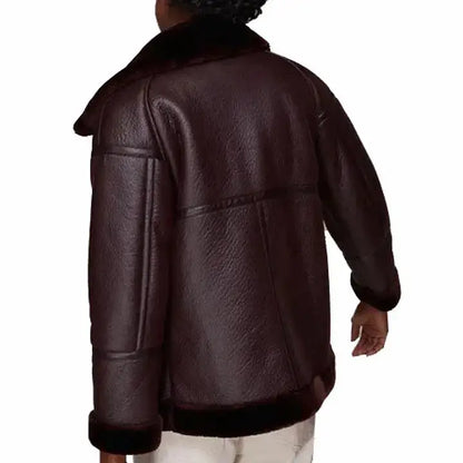 Women’s Dark Maroon Faux Fur Biker Jacket-1