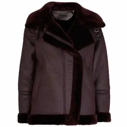 Women’s Dark Maroon Faux Fur Biker Jacket-0