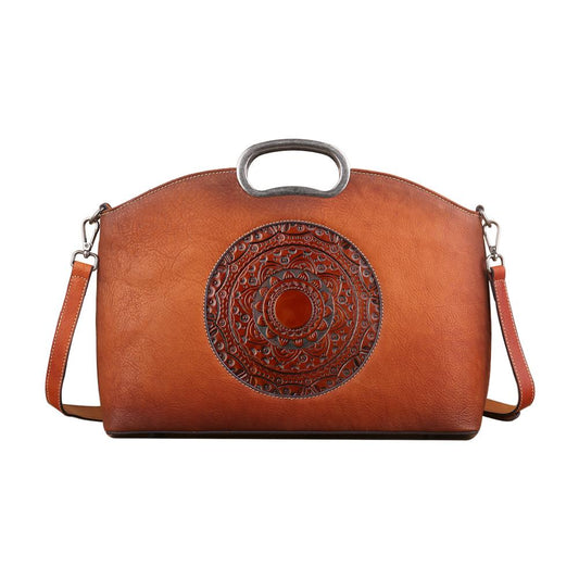 Rossie Viren Women's  Womens Genuine Leather Tote Handbag Metal Top-Handle Bag Small-0