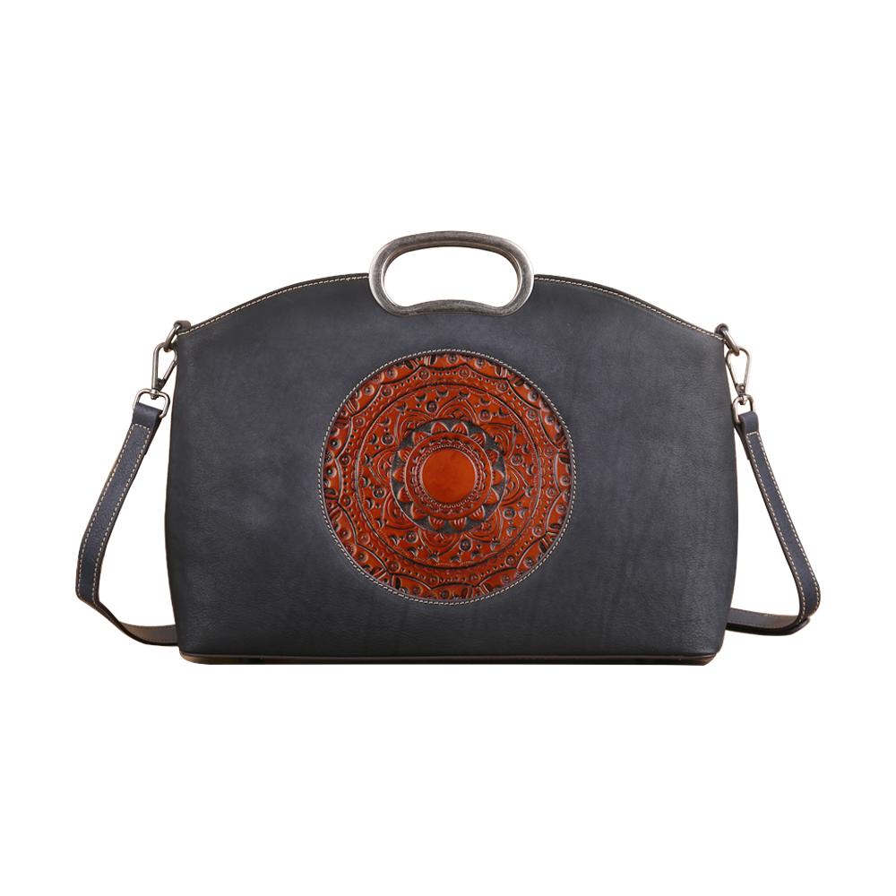 Rossie Viren Women's  Womens Genuine Leather Tote Handbag Metal Top-Handle Bag Small-4