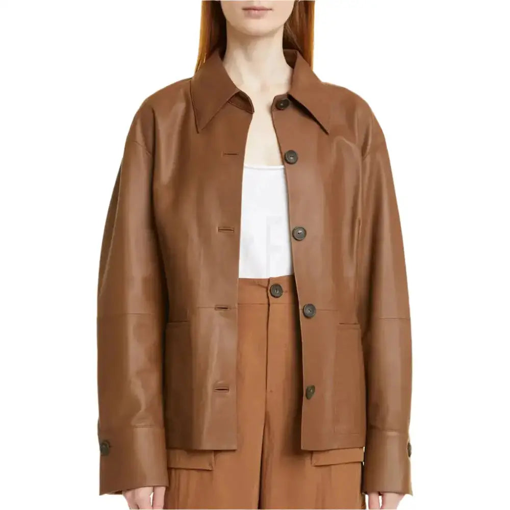 Women's Hazelnut Brown Leather Shirt Jacket