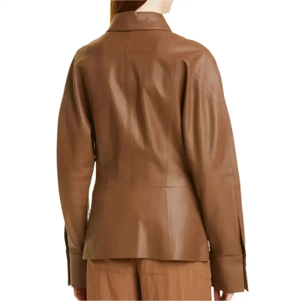 Women's Hazelnut Brown Leather Shirt Jacket