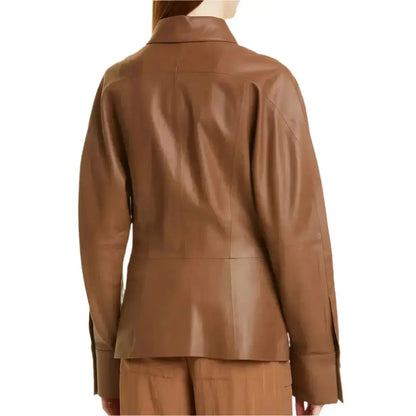 Women's Hazelnut Brown Leather Shirt Jacket