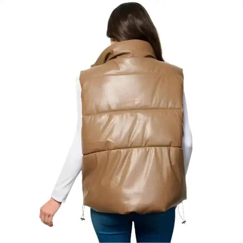 Women’s Khaki Puffer Leather Vest