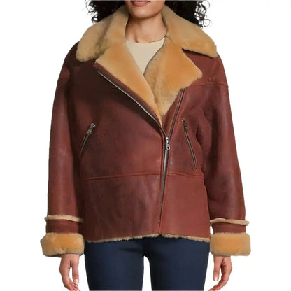 Women’s Sandro Shearling Moto Jacket-0